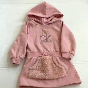 Calvin Klein girls hooded faux-fur trim dress